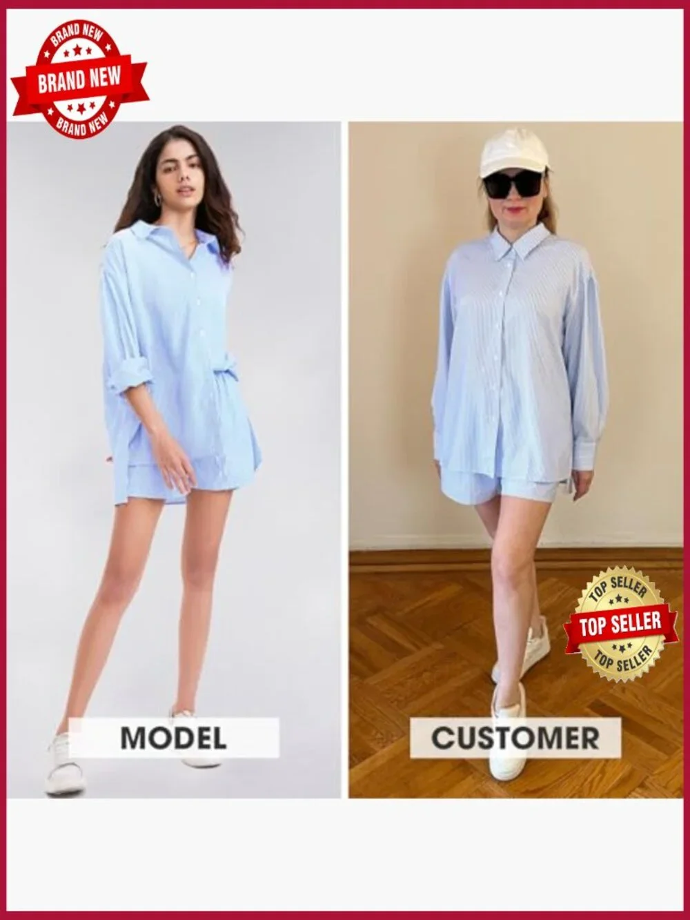 Women's Cotton Summer 2 Piece Sets Long Sleeve Button Down Shirts Matching